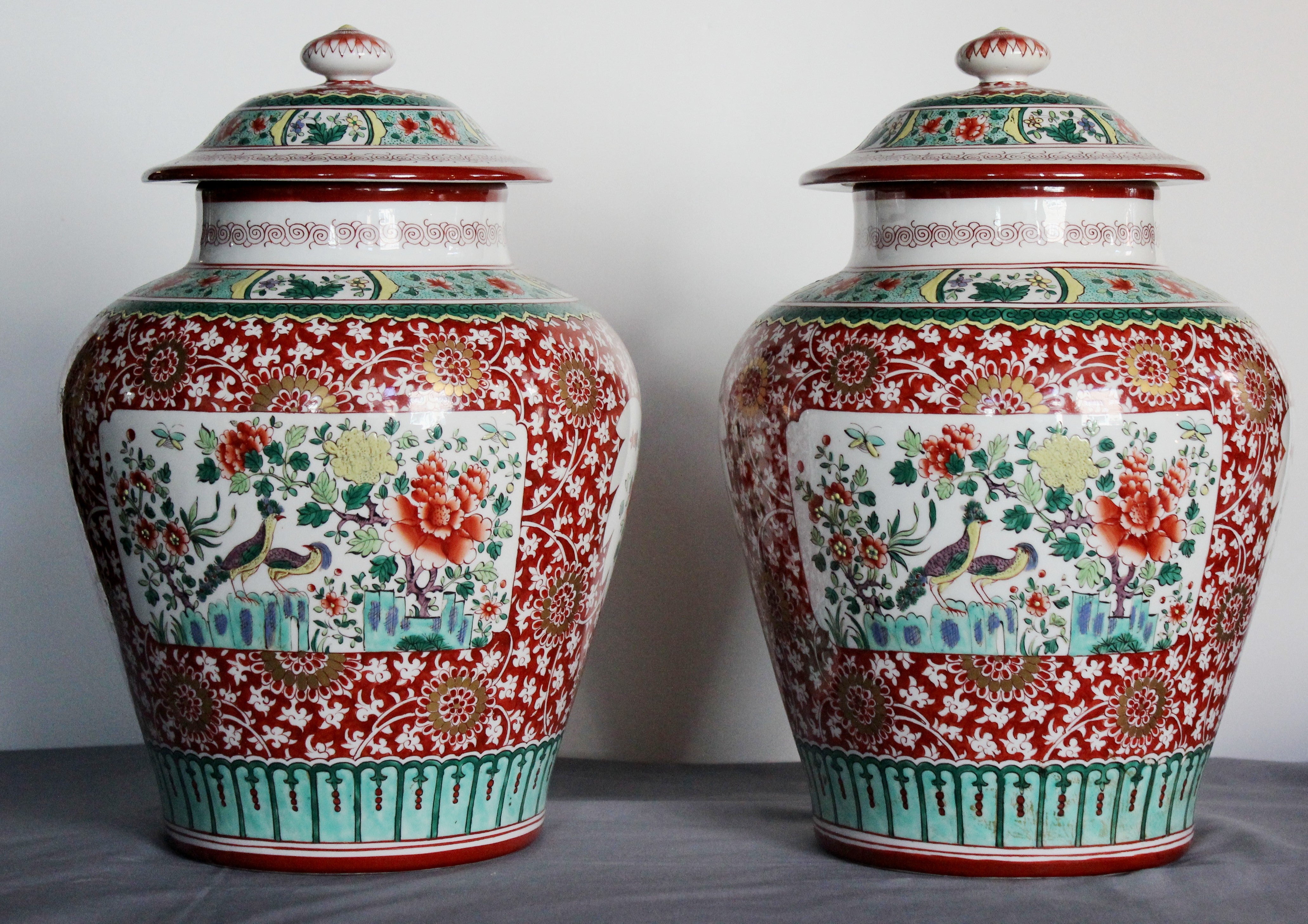 Pair of Chinese Porcelain Capped Vases
