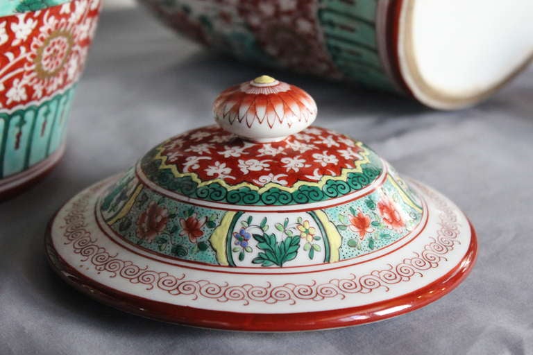 Ceramic Pair of Chinese Porcelain Capped Vases