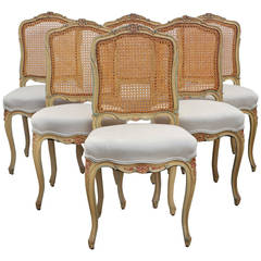 Antique Set of Six Louis XV Style Caned Chairs