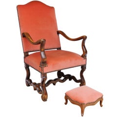 Louis XIV style Armchair with its footrest.