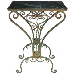 French Art Deco. wrought iron and marble top "sellette"