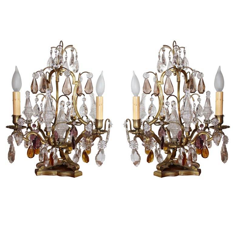 Pair Of French Tabletop Chandeliers For, Crystal Chandelier Table Top Lamps