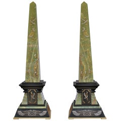 Gorgeous pair of black and green onyx marbles Obelisks