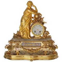 Antique French 19th Century, Louis XVI Ormolu Bronze Clock featuring Urania