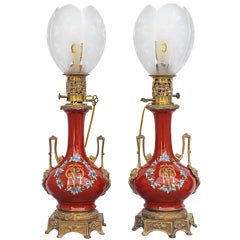 Vintage Pair of Napoleon III Period Paris Porcelain Lamps