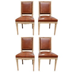 Antique Set of 4 Louis XVI Style Leather Chairs