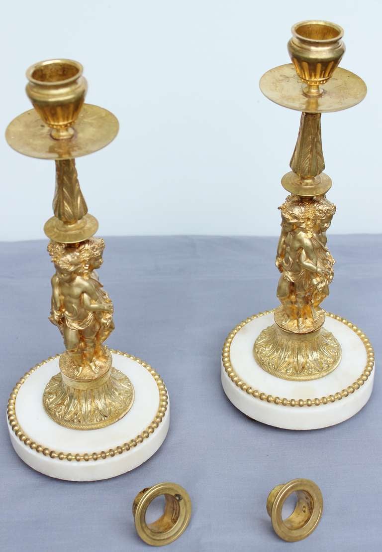 Pair of Superb Bronze Dore Candlesticks In Good Condition For Sale In Charleston, SC