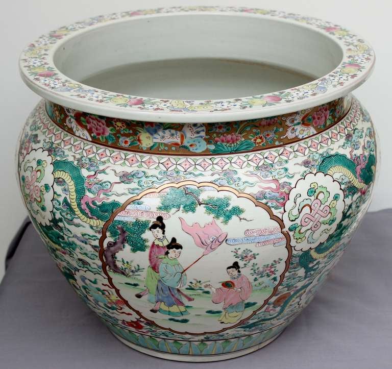 19th Century Antique Chinese Famille Rose Fish bowl or Jardiniere