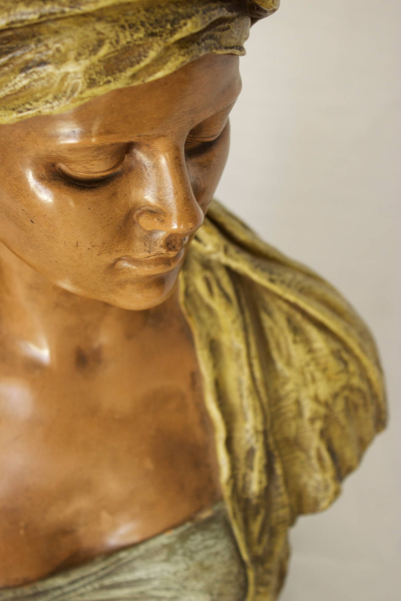 Austrian 19th Century Goldscheider Terracotta Bust of a Young Asian Woman