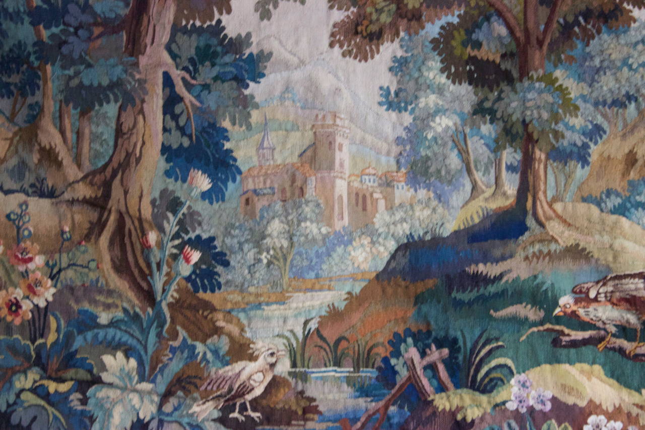 This wool tapestry was manufactured in Aubusson, a city in the center of France famous for their tapestries since their title of 