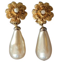 Chanel Flower Motif Clip Earrings with drop Pearl