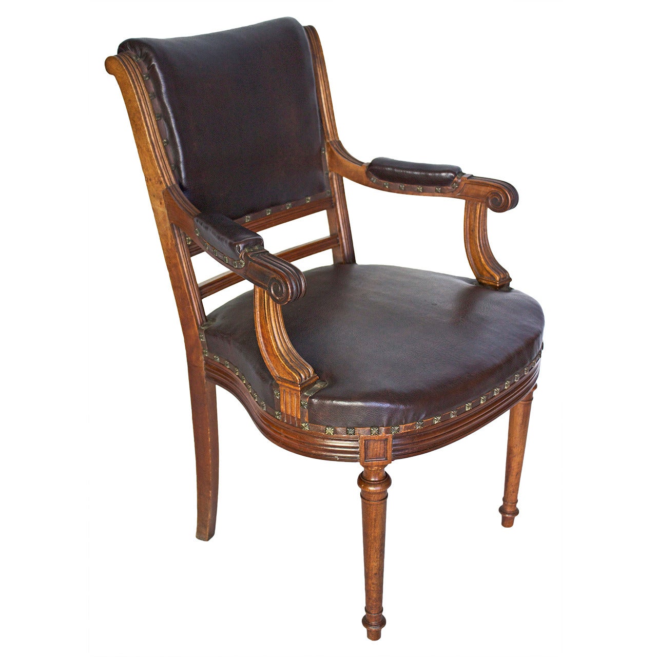French Louis XVI Style Leather Top Desk Armchair