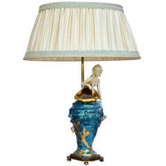 Antique French Art Nouveau  Porcelain Vase  Mounted Into Lamp