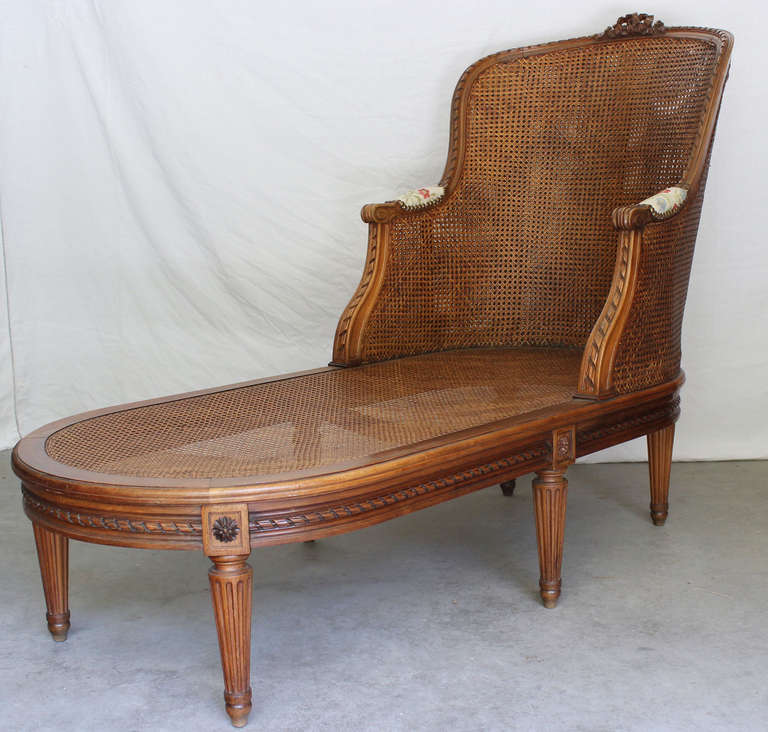 Walnut Louis XVI Style Caned Chaise Lounge