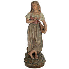 Painted Terra Cotta of Young Girl with Mandoline