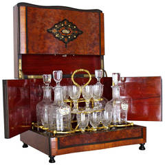 Napoleon III Baccarat Crystal and Burl Amboyna Tantalus or Liquor Cabinet