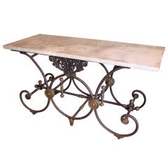 Antique French Butcher Table with Marble Top