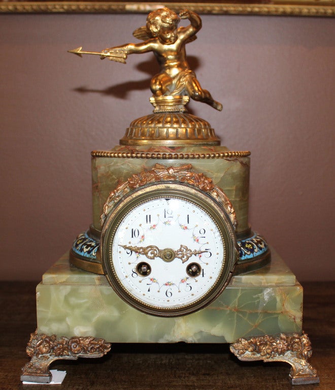 French Champleve and Onyx Mantel Clock