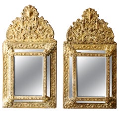 Antique Pair of Louis XIV style brass frame mirrors