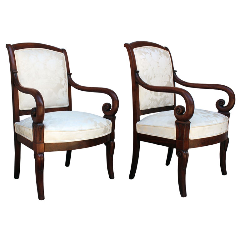 Restauration Period Mahogany Armchairs For Sale