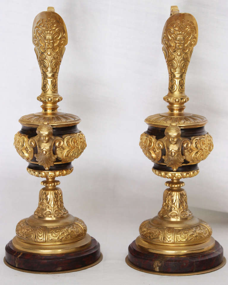 Napoleon III Pair of French Gilded Bronze Ewers For Sale