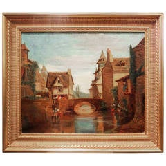 French "Village" Oil on Canvas by Henry Bacon