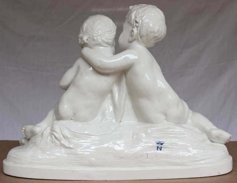 French Capo Di Monte Porcelain of Two Young Children For Sale