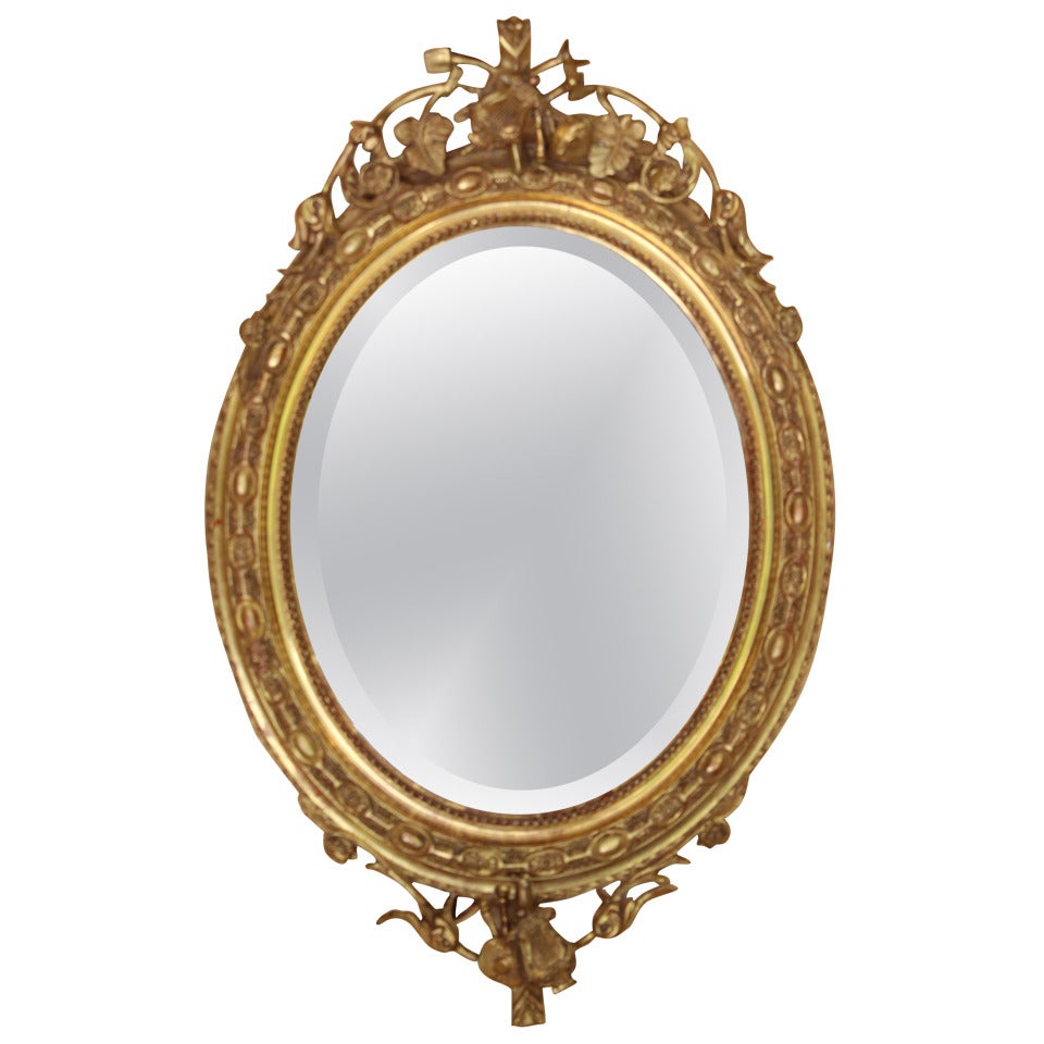 Louis XVI Style Oval Mirror from Napoleon III Period For Sale