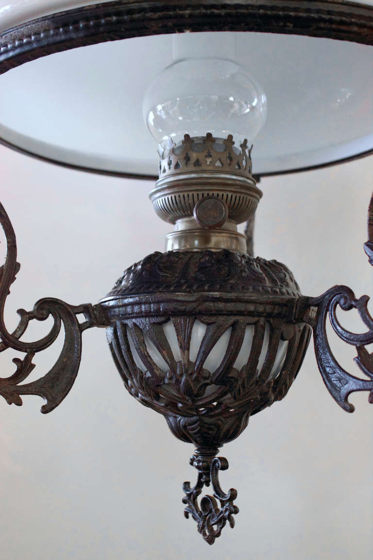19th Century Bronze and Opaline glass oil Lantern