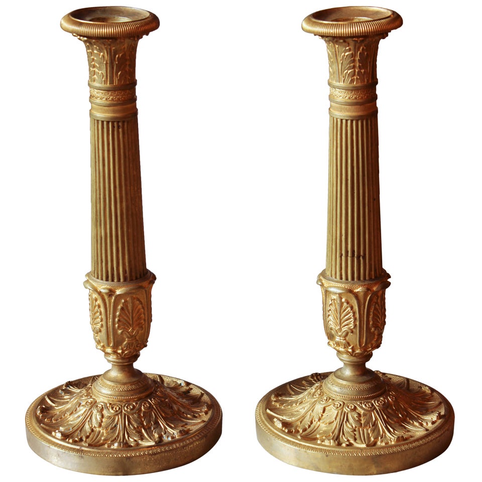 Pair of 1st Empire Gilded Bronze Candlesticks For Sale