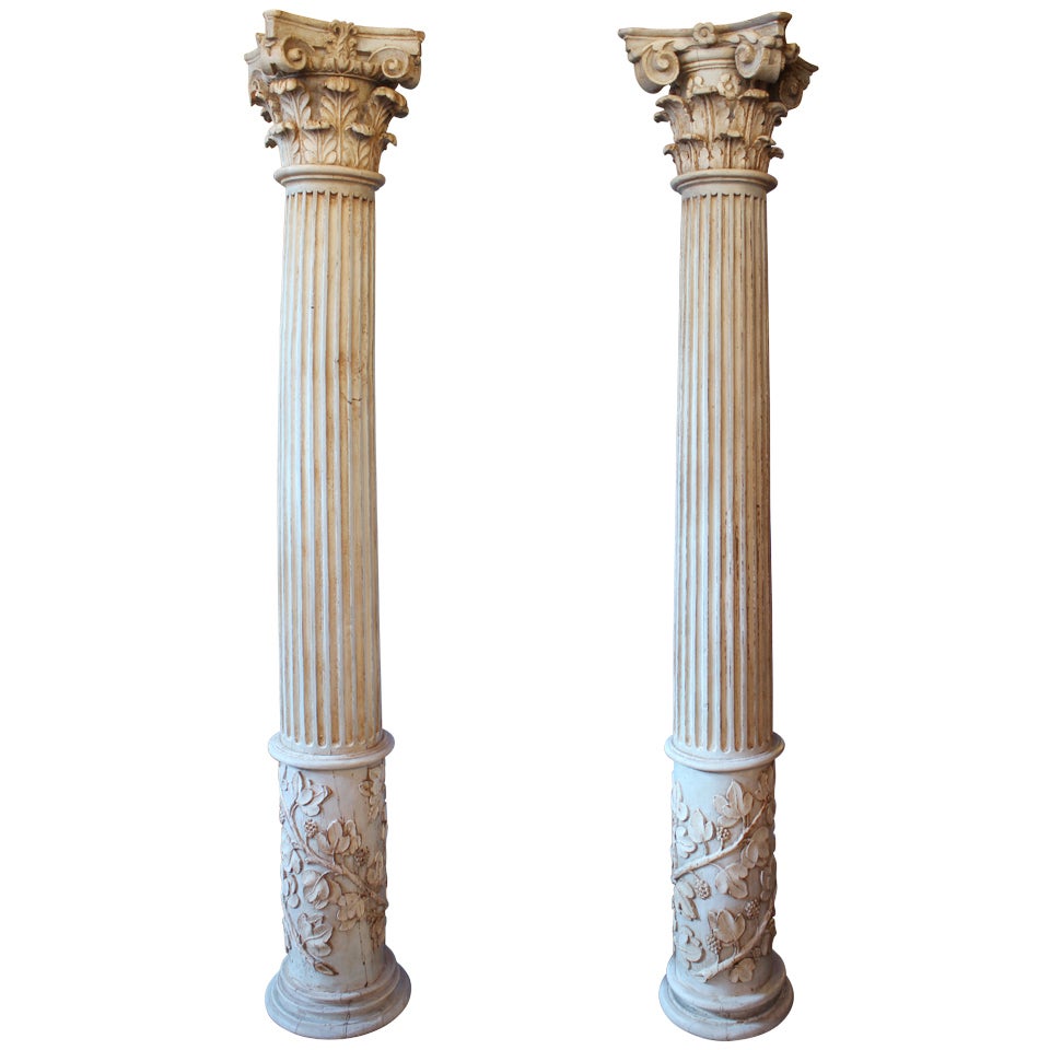  Almost Pair Of Fluted Columns With Corinthian Capitals For Sale