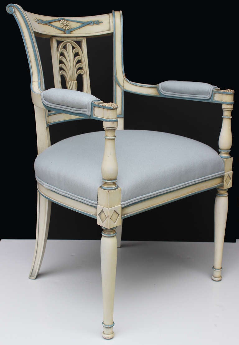 19th Century Pair of Directoire Lacquered Armchairs For Sale