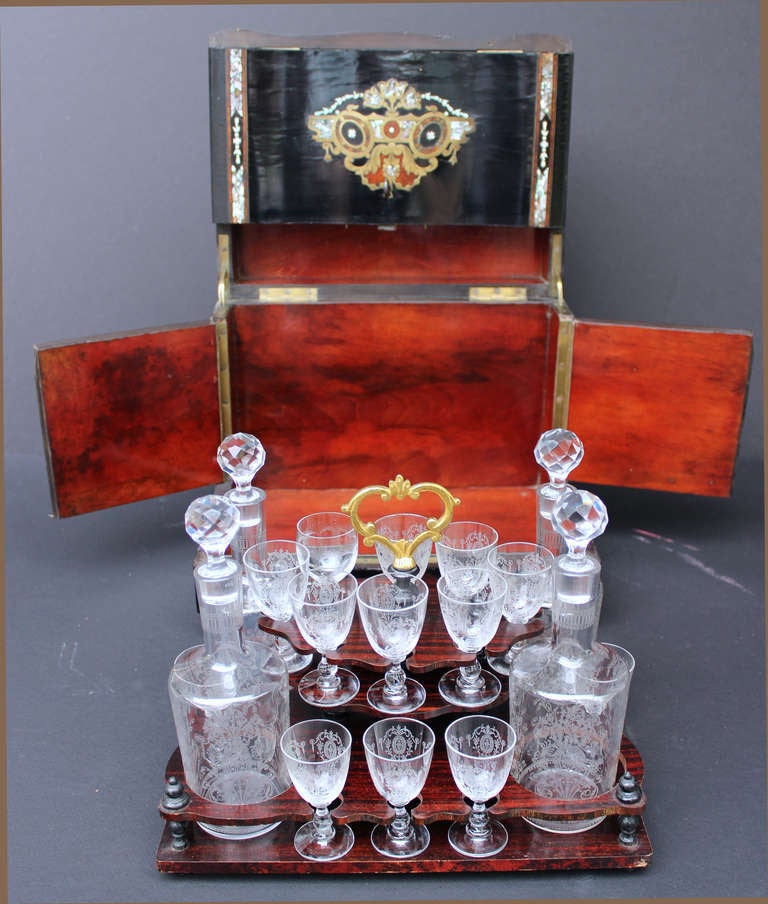 Napoleon III w/ Baccarat Crystal Tantalus Set in Boulle Style