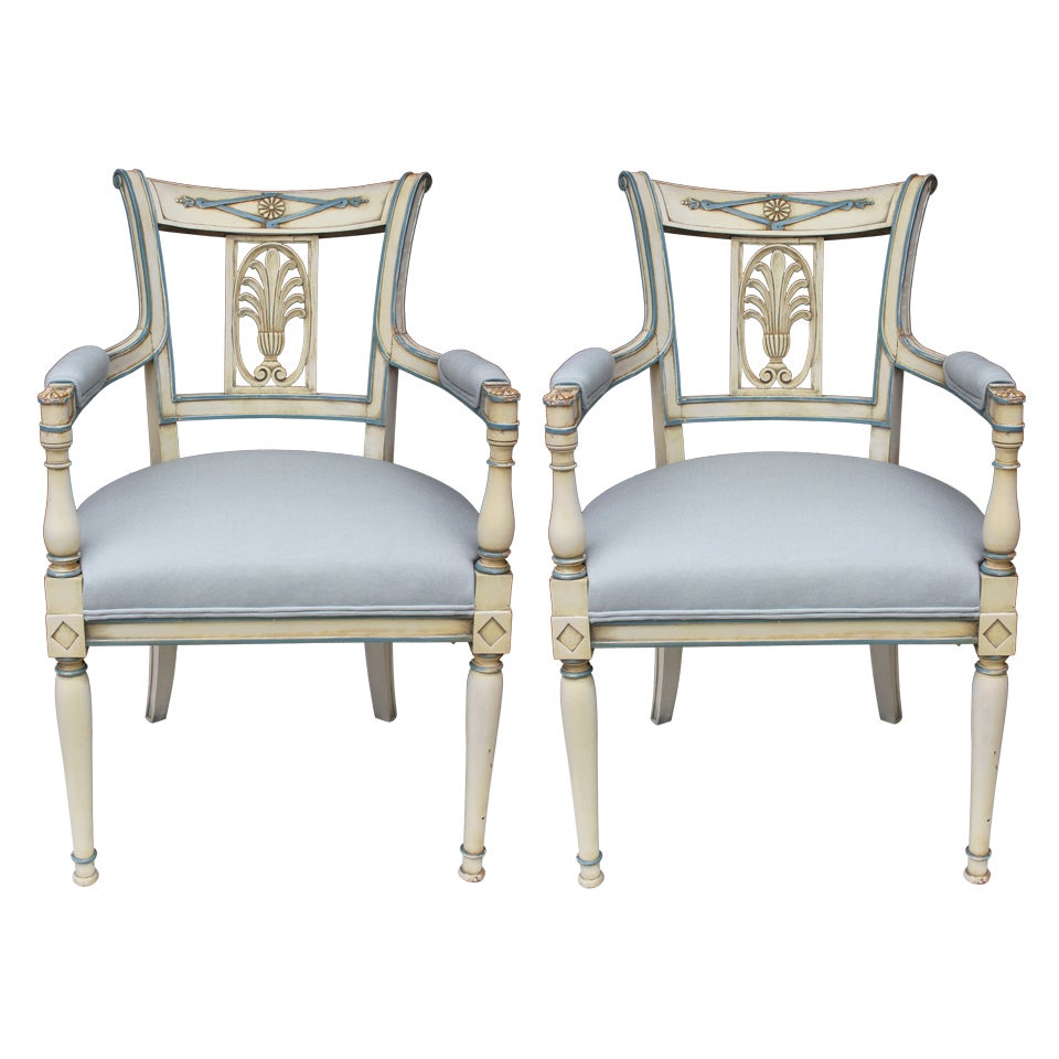 Pair of Directoire Lacquered Armchairs For Sale