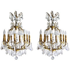 Antique Pair of Gilt Bronze and Crystal Louis XV Style Chandeliers