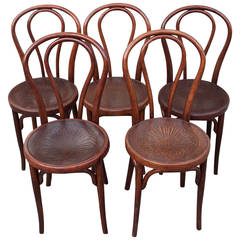 Set of Five Antique Thonet Style Parisian Cafe Chairs