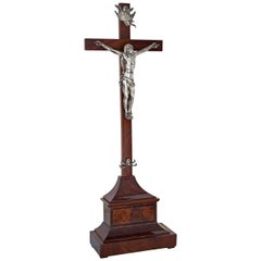 18th Century French Silver and Gilt Bronze Christ on a Wooden Cross