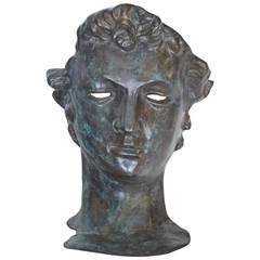 French Patinated Bronze Head of Jean Marais, Signed