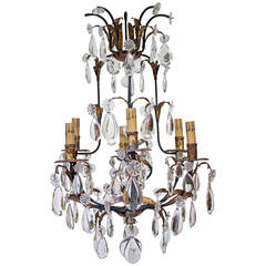 French Louis XV Style Wrought Iron, Gilt and Crystal Chandelier