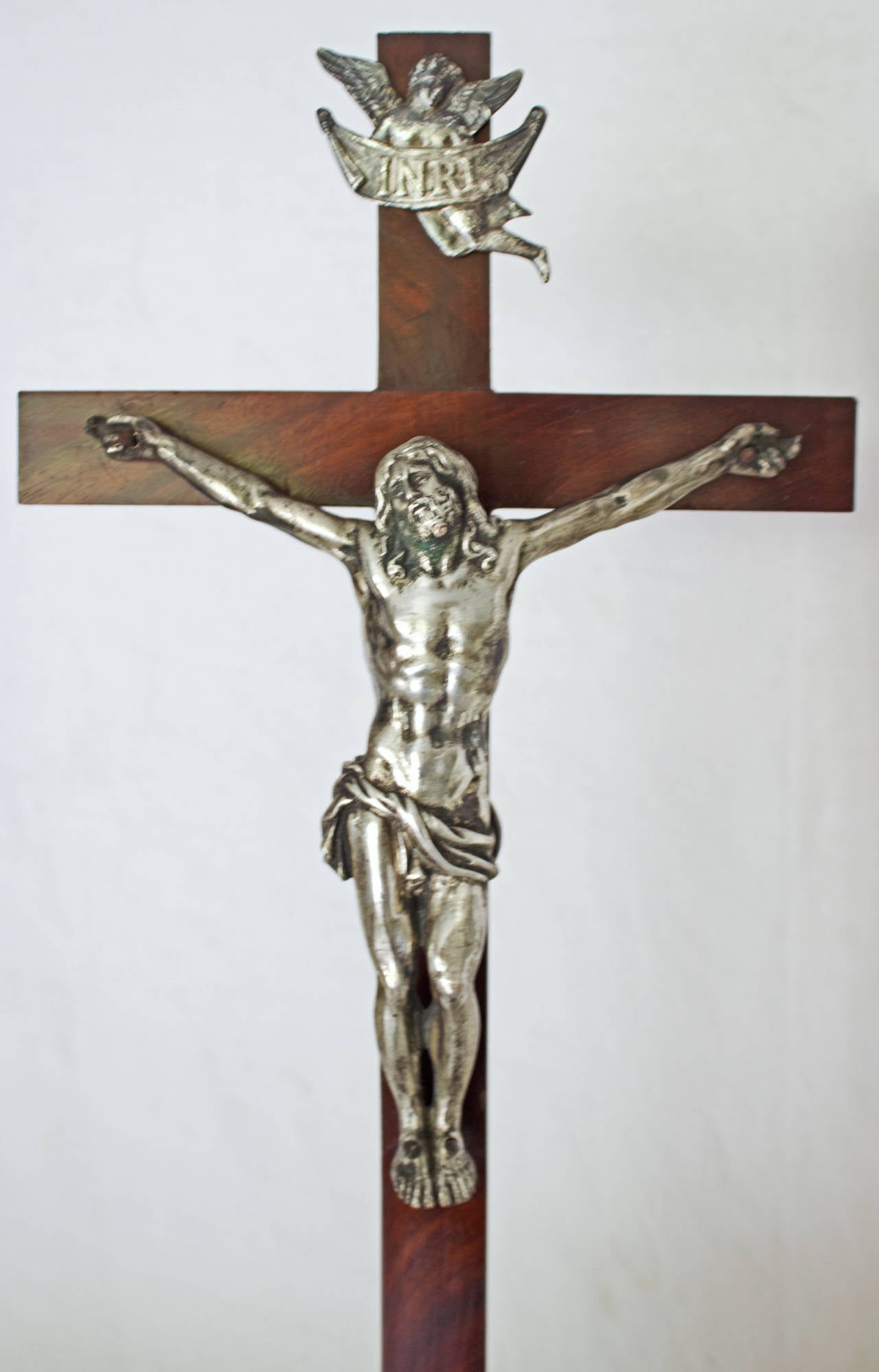 Beautiful quality Christ with its excellent original silver gilding .His eyes are open and his head is not wreathed with thorns. Has the waist girded with a perizonium cloth resting on his hips. The hands are finely chased with detached -and