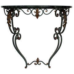 Wrought iron console with marble top 