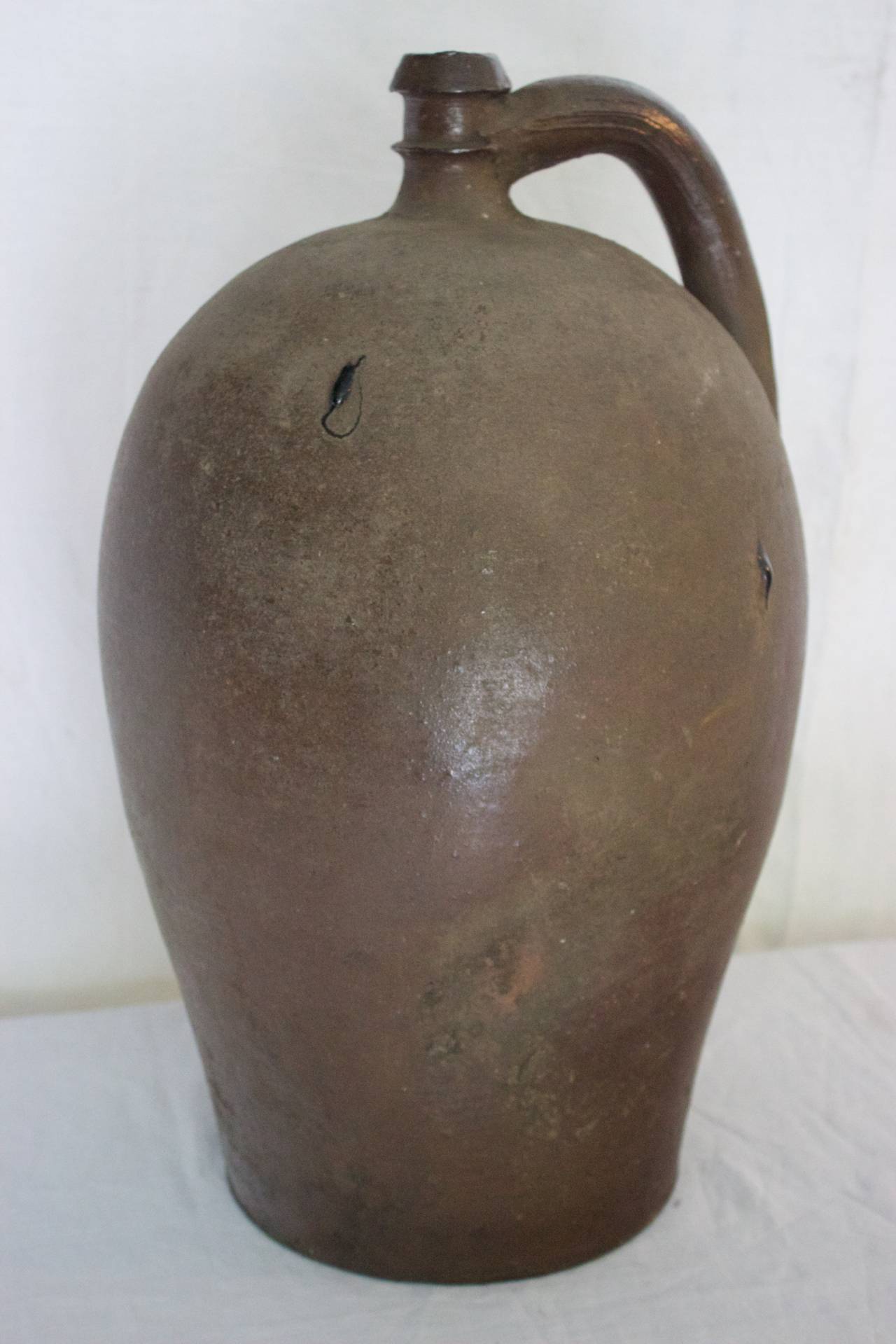 Hand-Crafted Antique Normandy Stoneware Jar for Calvados For Sale