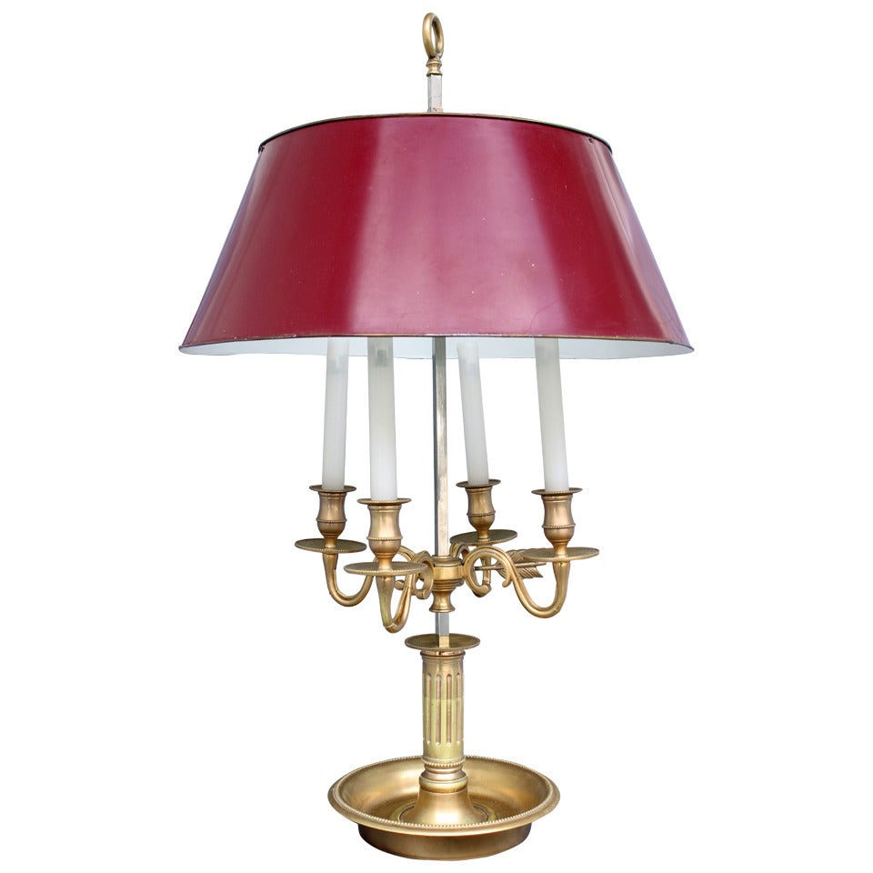 Exceptional Large Bronze Doré Bouillotte Lamp with Tole Shade For Sale