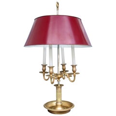 Exceptional Large Bronze Doré Bouillotte Lamp with Tole Shade