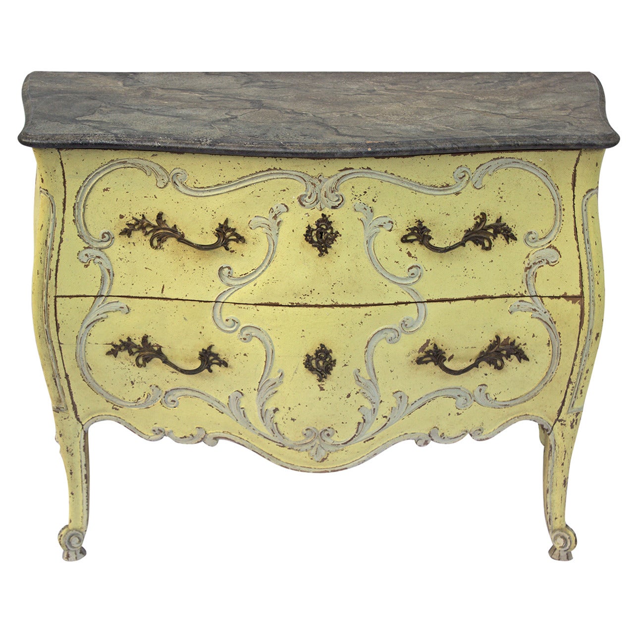 French Painted Louis XV Style Bombe Commode For Sale