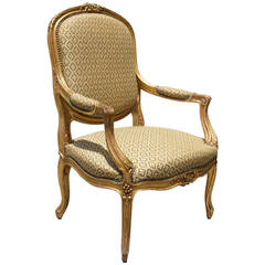 19th Century Louis XV Style Giltwood Open Armchair