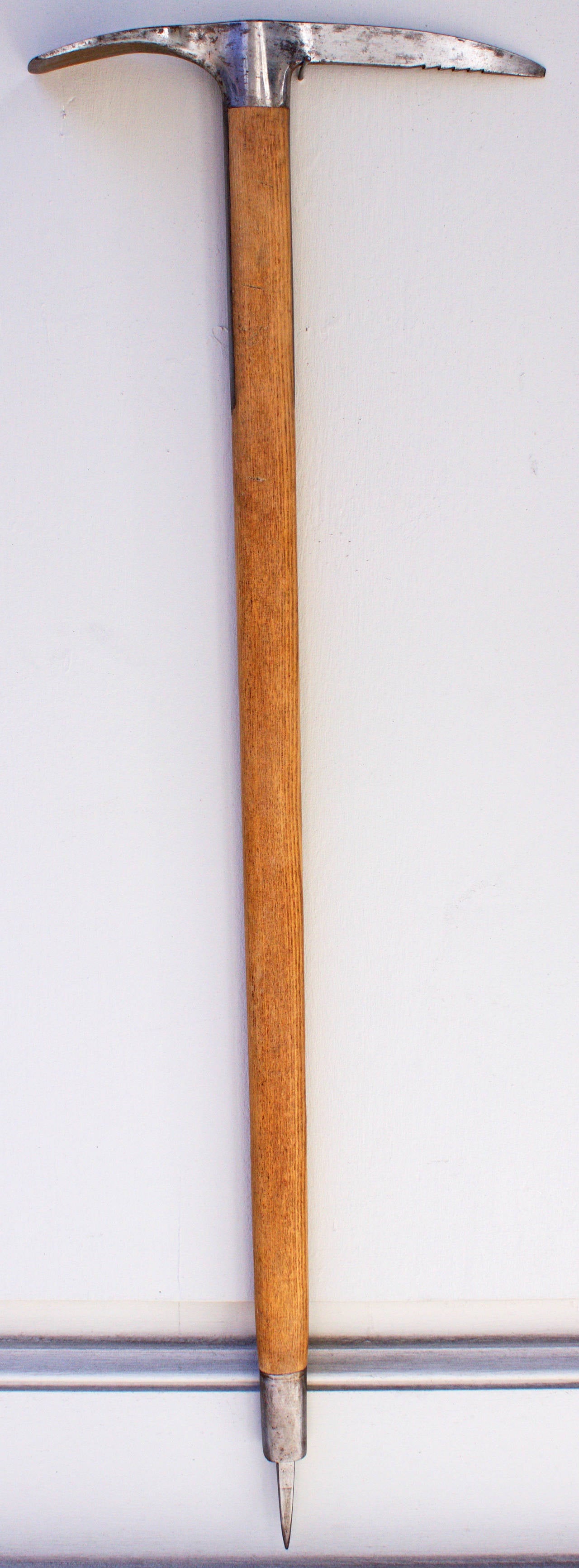 Beautiful ice axes in perfect condition which met the Design and Manufacturing standard of the time and, if preferred, could be today perfect for display example over a mantel piece.
They go together and are almost a pair, differing only by the