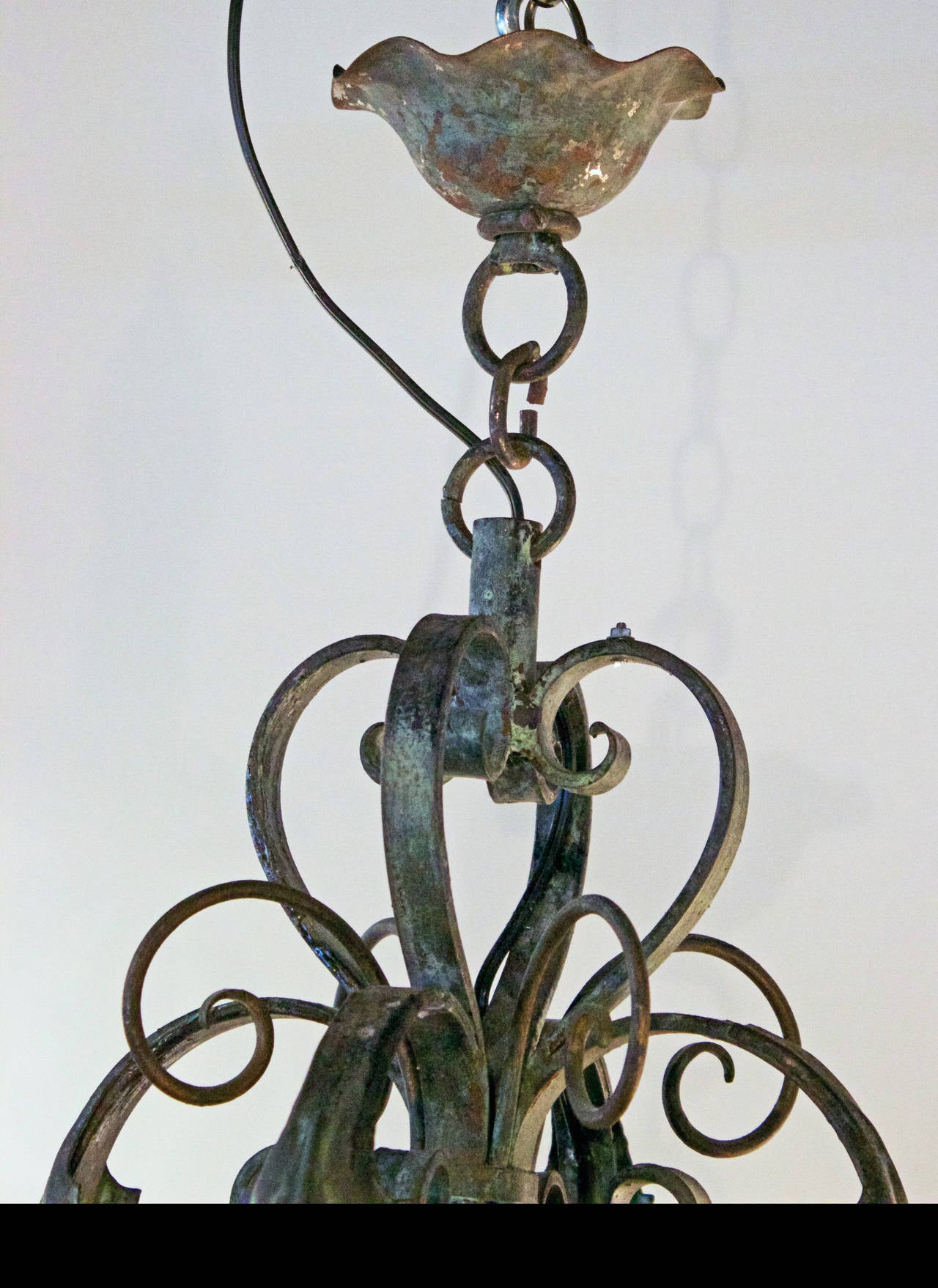 Hand-Crafted French Eight-Light Wrought Iron Chandelier