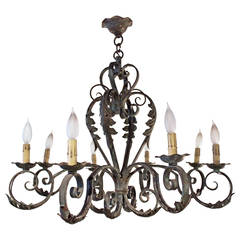 French Eight-Light Wrought Iron Chandelier