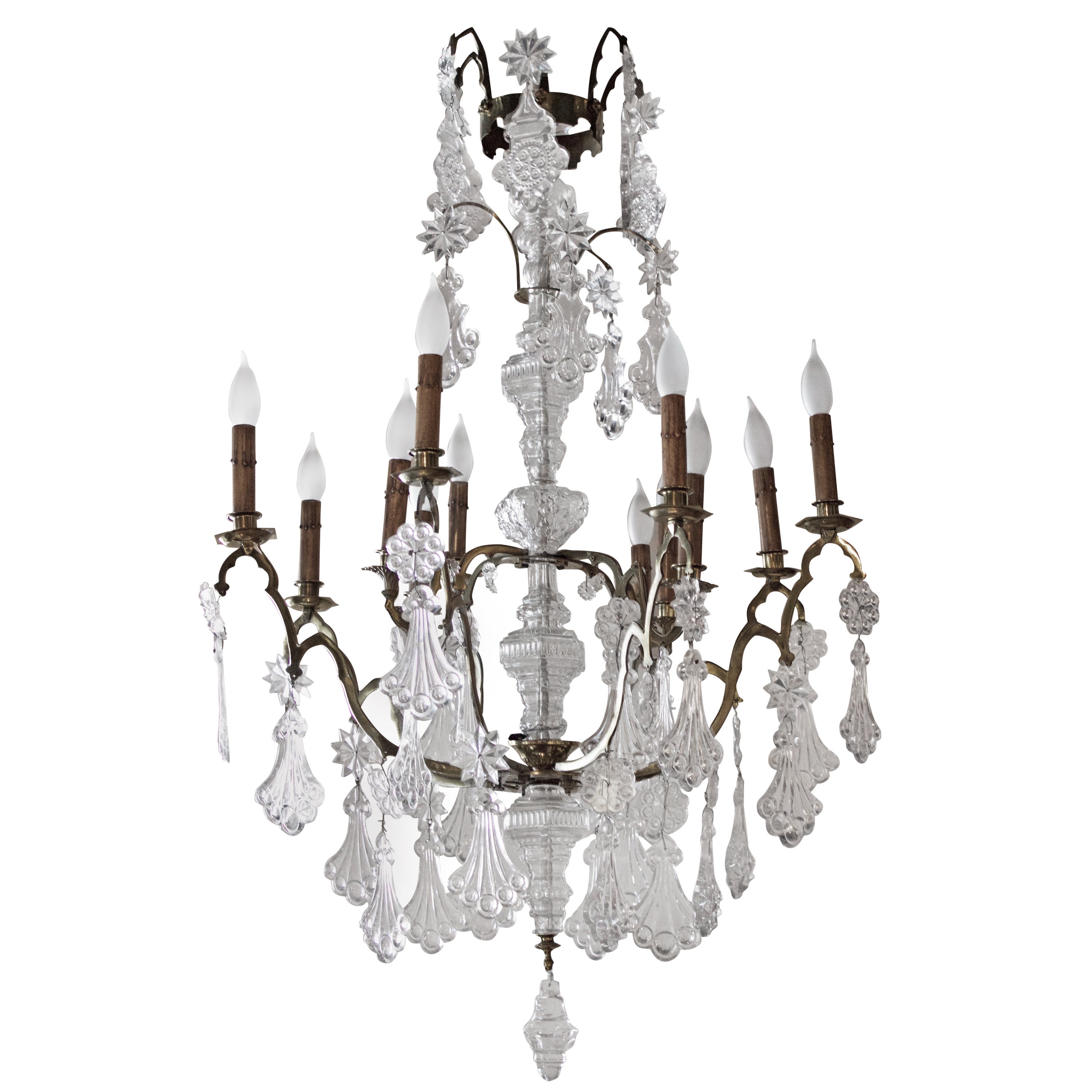 Twelve-Light Louis XV Cage Bronze and Crystal Chandelier For Sale